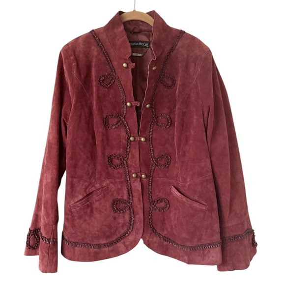 Pamela McCoy Vintage Burgundy Genuine Leather Suede Jacket Size Large - Picture 1 of 17